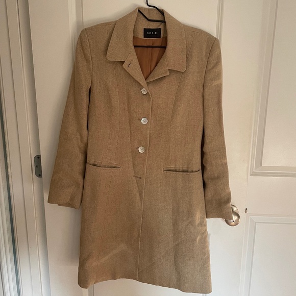 Linen tan full length jacket - Picture 1 of 5